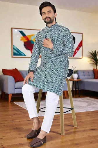  blue chikankari embroidered  men's rayon kurta  