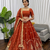 Rust silk blend thread embroidered  Lehenga & Unstitched Blouse with Dupatta