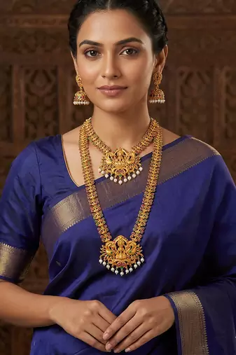 Matt finish pink green elegant exclusive south indian bridal jewellery set