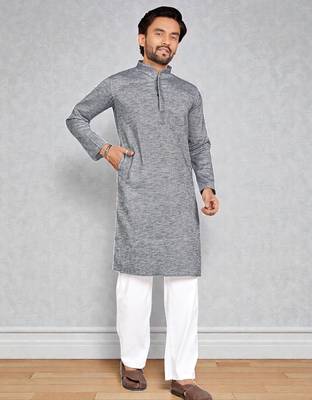 Grey  linen men's  kurta 1
