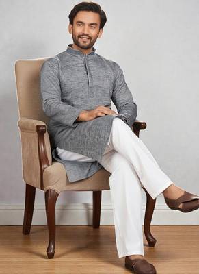 Grey  linen men's  kurta 3
