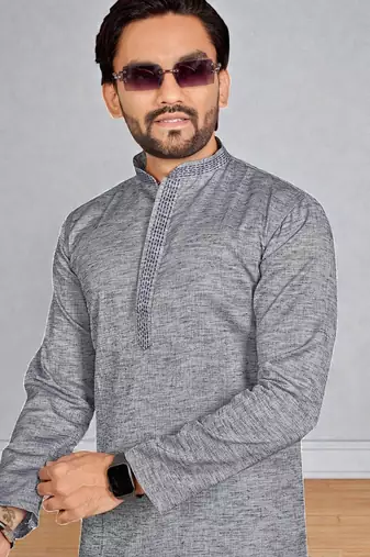 Grey  linen men's  kurta