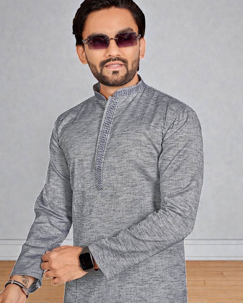 Grey  linen men's  kurta