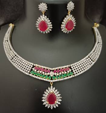 Ruby emerald cz stones gold plated jewellery set 1