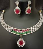 Ruby emerald cz stones gold plated jewellery set