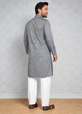 Grey  linen men's  kurta 5