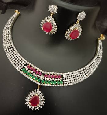 Ruby emerald cz stones gold plated jewellery set 2