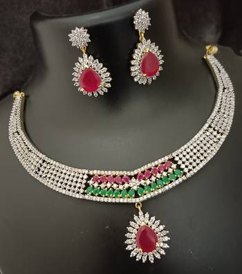 Ruby emerald cz stones gold plated jewellery set 3