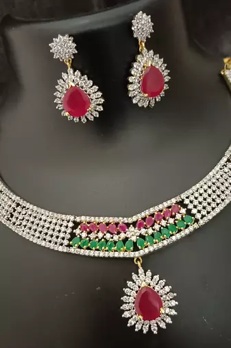 Ruby emerald cz stones gold plated jewellery set