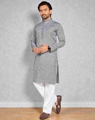 Grey linen men's  kurta 1