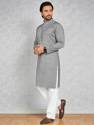 Grey linen men's  kurta 2