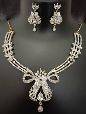 Full white cz stones gold plated jewellery set 1