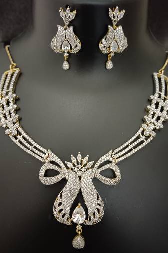 Full white cz stones gold plated jewellery set