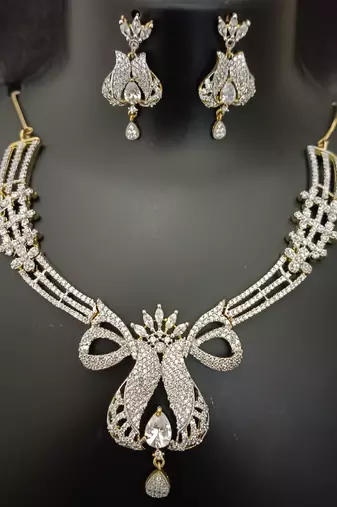 Full white cz stones gold plated jewellery set