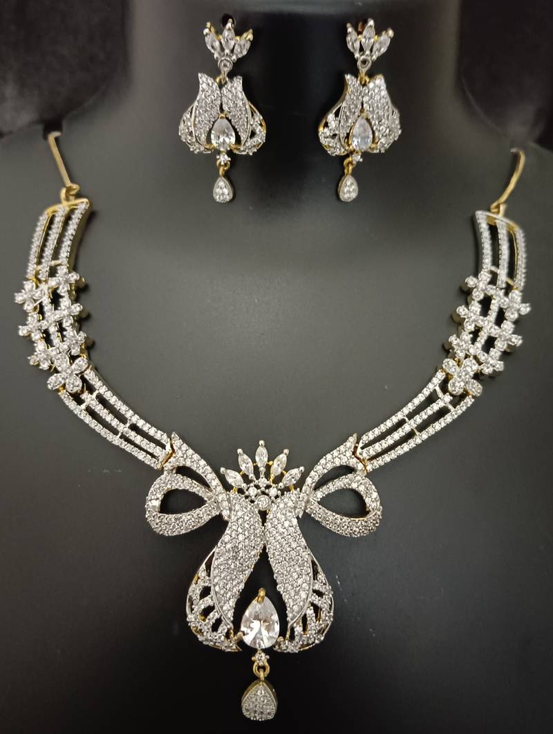 Full white cz stones gold plated jewellery set