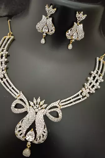 Full white cz stones gold plated jewellery set