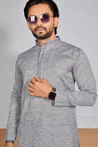 Grey linen men's  kurta