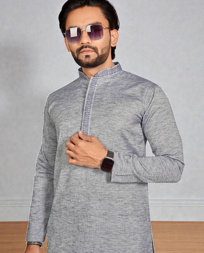 Grey linen men's  kurta