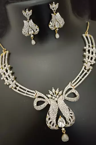 Full white cz stones gold plated jewellery set