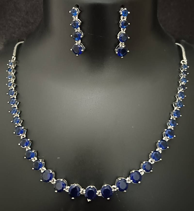 Blue sapphire solitaire cz stones jewellery set