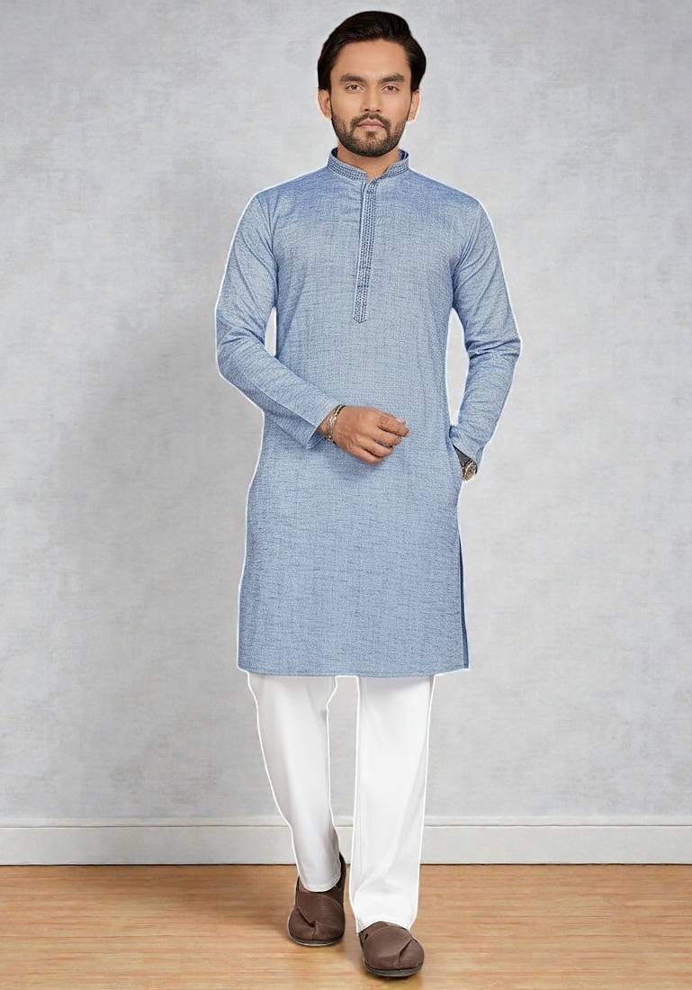 Royal blue linen men's  kurta