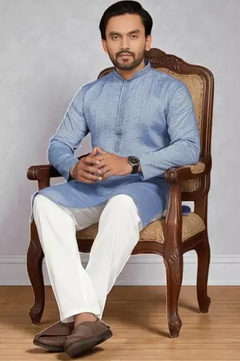 Royal blue linen men's  kurta