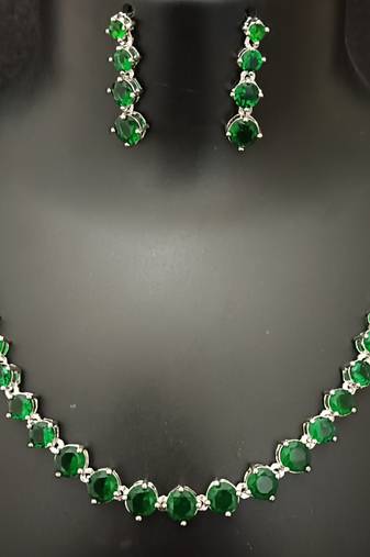 Emerald green solitaire cz stones jewellery set