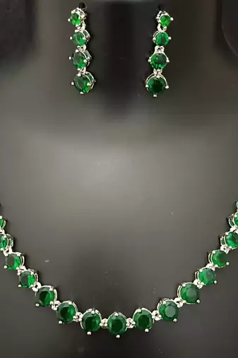 Emerald green solitaire cz stones jewellery set