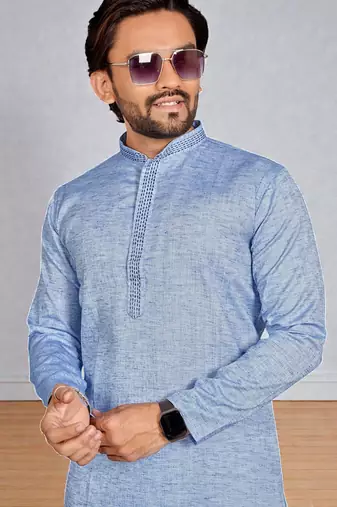 Royal blue linen men's  kurta