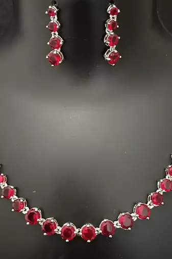 Bridal red solitaire cz stones jewellery set