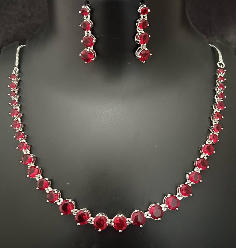 Bridal red solitaire cz stones jewellery set