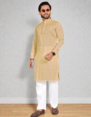 Yellow linen men's  kurta 1
