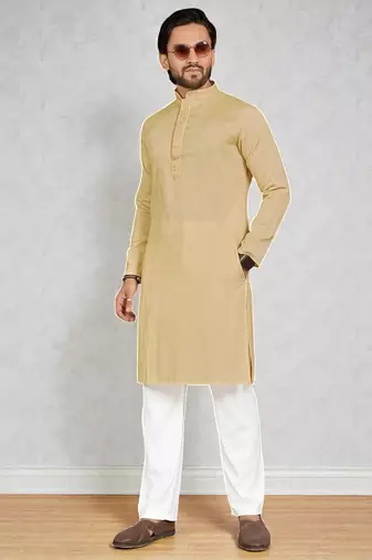 Yellow linen men's  kurta