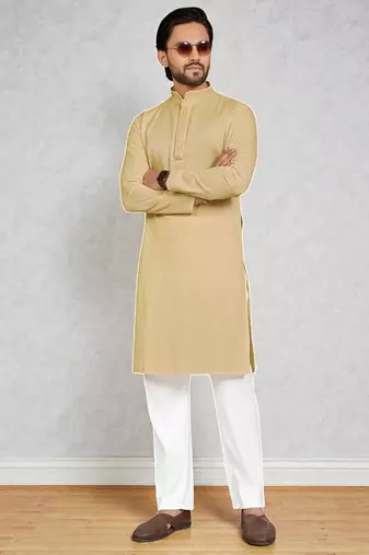 Yellow linen men's  kurta