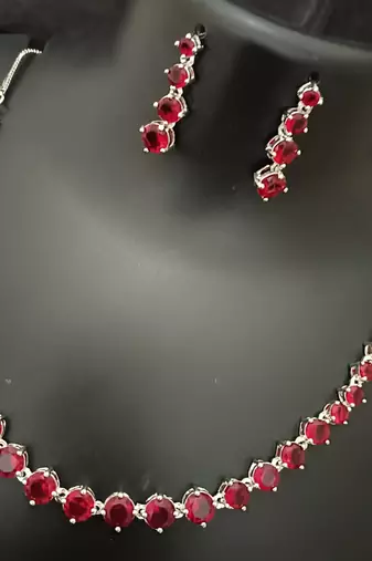 Bridal red solitaire cz stones jewellery set