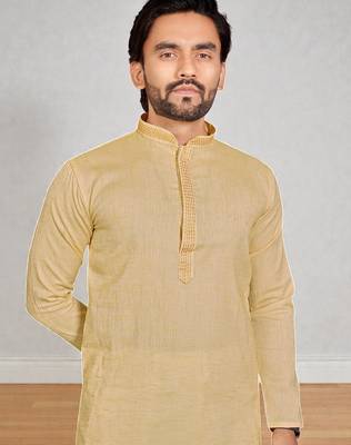 Yellow linen men's  kurta 5