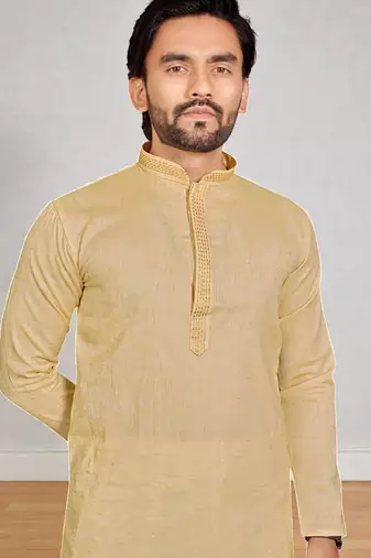 Yellow linen men's  kurta