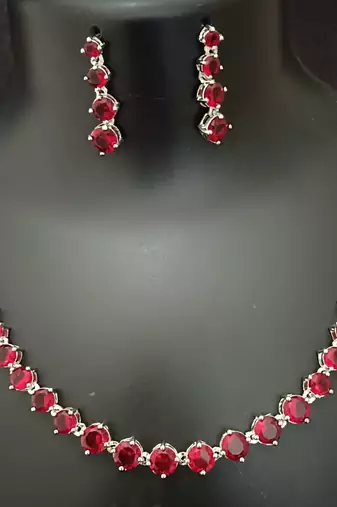 Bridal red solitaire cz stones jewellery set