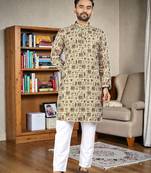  brown  crochet embroidered  men's rayon   kurta