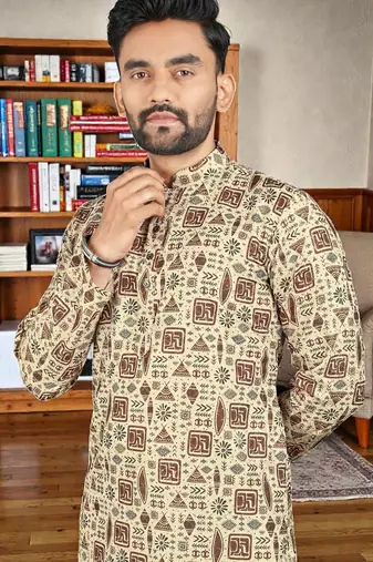  brown  crochet embroidered  men's rayon   kurta
