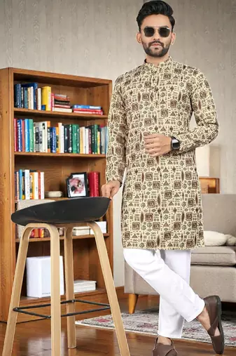 brown  crochet embroidered  men's rayon   kurta