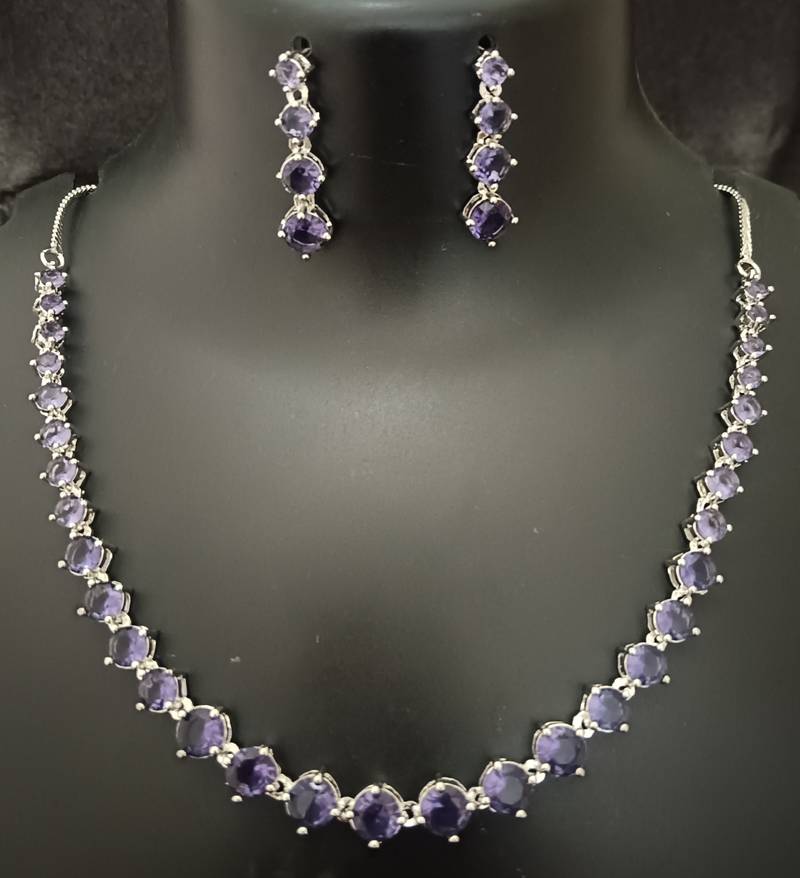 Amethyst purple solitaire cz stones jewellery set