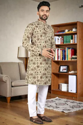  brown  crochet embroidered  men's rayon   kurta