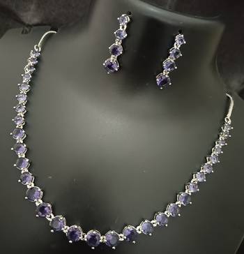 Amethyst purple solitaire cz stones jewellery set 2