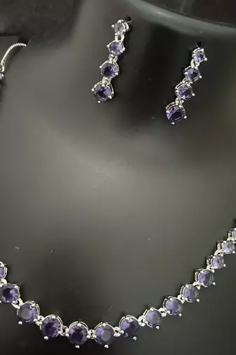 Amethyst purple solitaire cz stones jewellery set