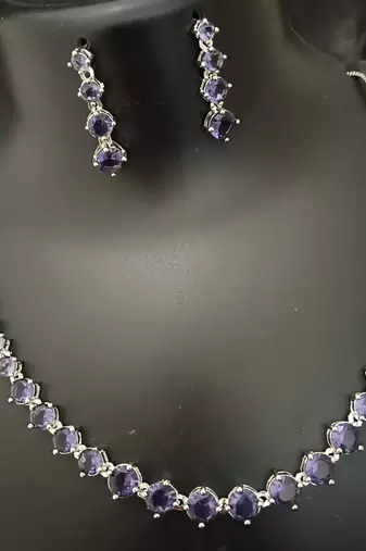 Amethyst purple solitaire cz stones jewellery set