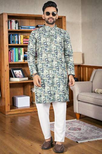  navy blue  crochet embroidered  men's rayon   kurta