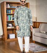  navy blue  crochet embroidered  men's rayon   kurta