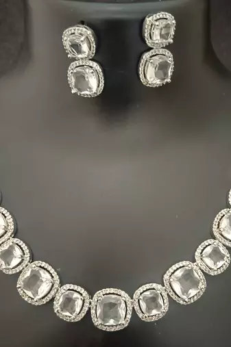 White cz square shape jewellery set