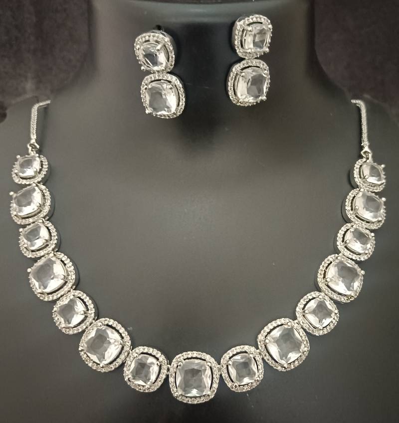 White cz square shape jewellery set